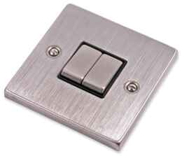 Stainless Steel Light Switch Black Insert - Double 2 Gang 2 Way