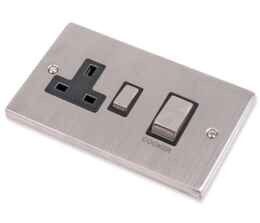 Stainless Steel 45A DP Cooker / Shower Switch Black Insert - With 13a Socket