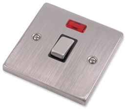 Stainless Steel 20A DP Switch - Black Insert - With Neon - No Flex Out