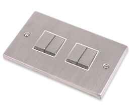 Stainless Steel Light Switch White Insert - Quad 4 Gang 2 Way