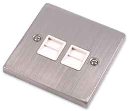Stainless Steel Phone Socket - White Insert - Double Master