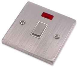 Stainless Steel 20A DP Switch - White Insert - With Neon - No Flex Out
