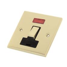 Slimline 13A Switched Fused Spur Neon Satin Brass - With Black Interior