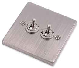 Stainless Steel Toggle Light Switch - Double 2 Gang 2 Way
