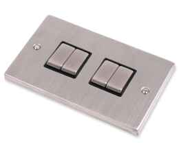 Stainless Steel Light Switch Black Insert - Quad 4 Gang 2 Way