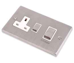 Stainless Steel 45A DP Cooker / Shower Switch White Insert	 - With 13a Socket