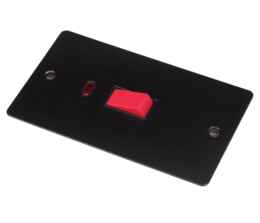 Flat Plate Matt Black 45A DP Switch /Neon Vertical - With Black Interior