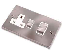 Satin Chrome Cooker Switch & Socket 45A Ingot - With White Interior