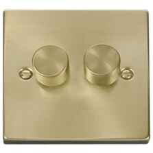 Satin Brass Dimmer Switch  - 2 Gang 2 x 400w 1 or 2 way