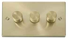 Satin Brass Dimmer Switch  - 3 Gang 3 x 400w 1 or 2 way