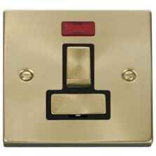 Satin Brass Switched Fused Spur 13A Ingot - Black Interior With Neon