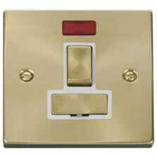 Satin Brass Switched Fused Spur 13A Ingot - White Interior With Neon
