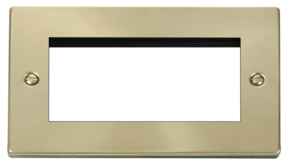 Satin Brass Euro Data Module Outlet Plate - 2 Gang 4 Module 50mm x 100mm