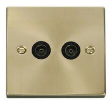 Satin Brass Double TV Socket - Twin Co-ax Outlet