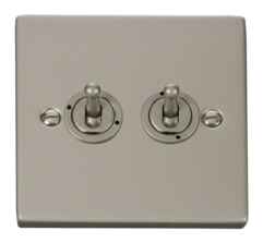 Pearl Nickel Toggle Switch  - 2 Gang 2 Way Double