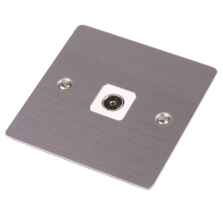 Flat Plate Stainless Steel Single Tv Co-Ax Socket - With White Interior