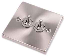 Satin Chrome Toggle Switch - 2 Gang 2 Way Double