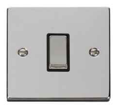 Polished Chrome Light Switch - Single 1 Gang 2 Way - With Black Interior