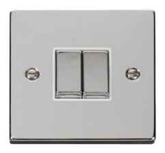 Polished Chrome Light Switch - Double 2 Gang Twin - With White Interior