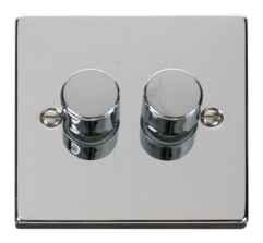 Polished Chrome Dimmer Switch - Double 2 Gang Twin - 400W Tungsten/Halogen