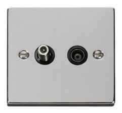 Polished Chrome Satellite & TV Socket - Co-ax Out - With Black Interior