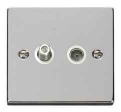 Polished Chrome Satellite & TV Socket - Co-ax Out - With White Interior