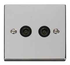 Polished Chrome Double TV Socket - Twin Co-ax Out - With Black Interior