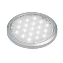 Flat Round LED  Cupboard Light - Satin Silver - 1 Fitting With White LED