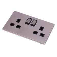 Screwless Stainless Steel Double Socket 13A Ingot - With Black Interior