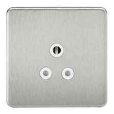 Screwless Brushed Chrome 5A Unswitched Sockets - 5A Unswitched Socket With White Insert