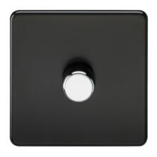 Screwless Matt Black Dimmer Light Switch With Chrome Dimmer Knobs