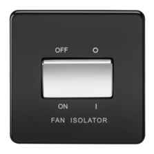 Screwless Matt Black Fan Isolator Switch With Chrome Rocker Switch - Matt Black With Chrome Rocker