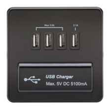 Screwless Matt Black Single Quad USB Charger - Matt Black With Black Insert