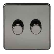 Screwless Black Nickel Dimmer Light Switch - Double 2 Gang 2 Way 10-200w (LED 5W-150W)