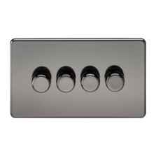 Screwless Black Nickel Dimmer Light Switch - Quad 4 Gang 2 Way 10-200w (LED 5W-150W)
