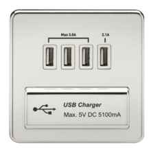 Screwless Polished Chrome Single Quad USB Charger - With White Interior