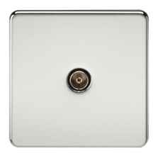 Screwless Polished Chrome TV Satellite Media Socket - 1 Gang TV Outlet - Non Isolated