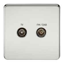 Screwless Polished Chrome TV Satellite Media Socket - Screened Diplex Outlet - TV & FM DAB 