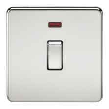 Screwless Polished Chrome 20 Amp Switches - 1 Gang DP Switch With Neon