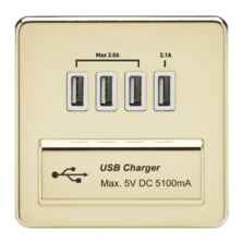 Screwless Polished Brass Single Quad USB Charger - With White Interior