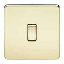 Screwless Polished Brass Light Switch - Single 1 Gang 2 Way