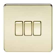 Screwless Polished Brass Light Switch - Triple 3 Gang 2 Way