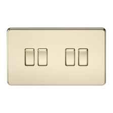 Screwless Polished Brass Light Switch - Quad 4 Gang 2 Way