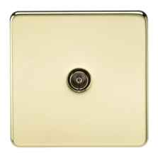 Screwless Polished Brass TV Satellite Media Socket - 1 Gang TV Outlet - Non Isolated