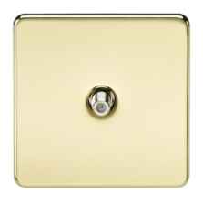 Screwless Polished Brass TV Satellite Media Socket - 1 Gang SAT TV Outlet - Non Isolated