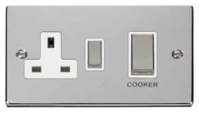 Polished Chrome Cooker Switch & Socket 45A Ingot - With White Interior