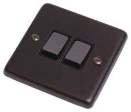 Graphite Light Switch - Double 2 Gang 2 Way - With Black Interior