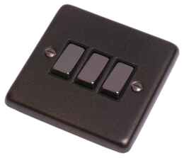 Graphite Light Switch - Triple 3 Gang 2 Way - With Black Interior