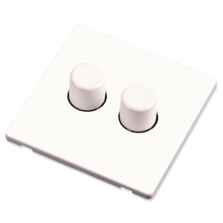 Screwless White Dimmer Switch - 2 Gang Double 2 x 250W