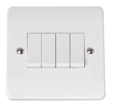 Mode White 4 Gang Light Switch On Single Plate - White 